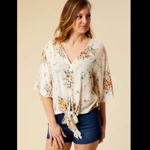 Altar’d State Floral Print Shirt Sleeve Top